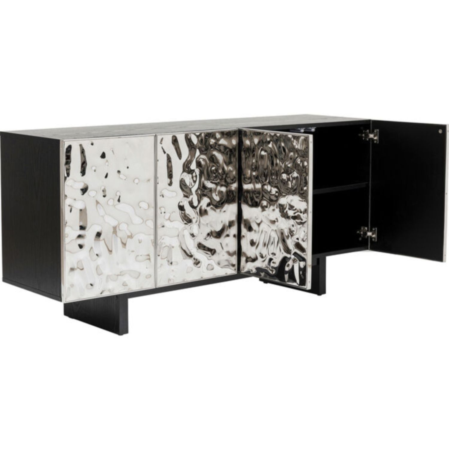 Komoda 4-drzwiowa Kare Design 80122 fornirowana czarna front srebrny ze stali nierdzewnej