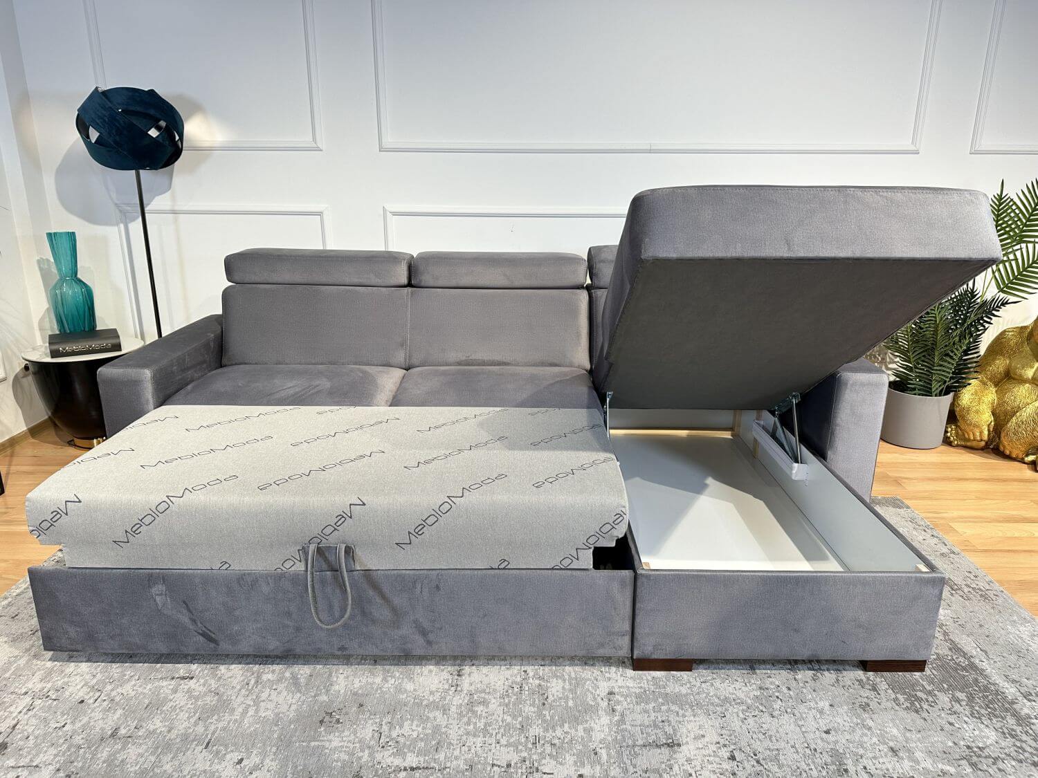 Malaga S narożnik z regulowanymi zagłówkami funkcją spania i pojemnikiem