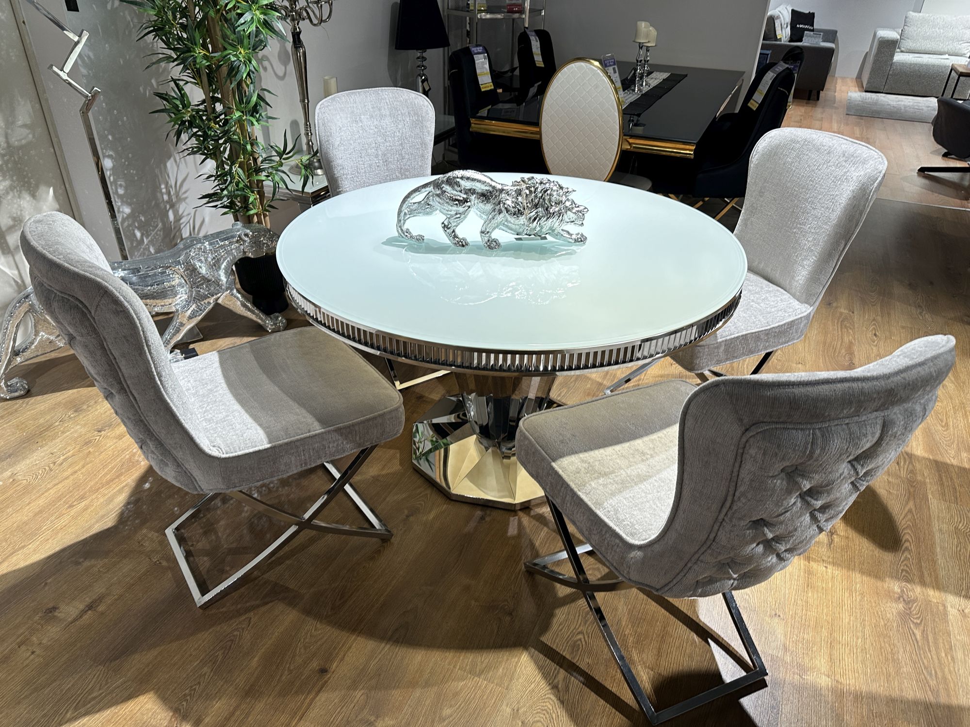 Stół Glamour okrągły biały T 910 Silver średnica 130 cm