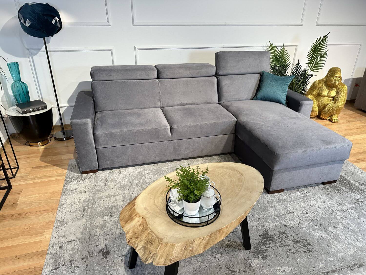 Malaga S narożnik z regulowanymi zagłówkami funkcją spania i pojemnikiem