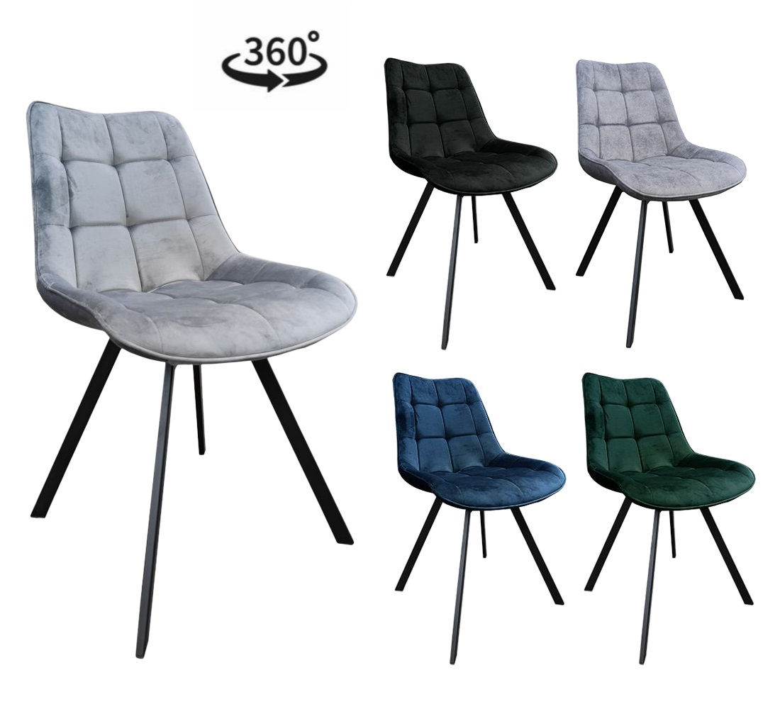 Krzesło 21137 obrotowe 360 st Kwadrat w skandynawskim stylu szary velvet 22