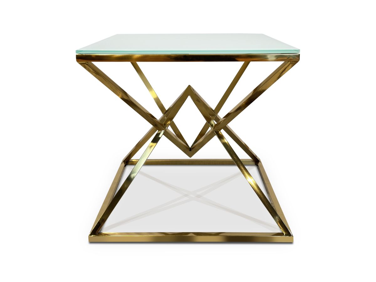 Ława stolik kawowy nowoczesny BC-303 60x60cm białe szkło Glamour Gold złoty