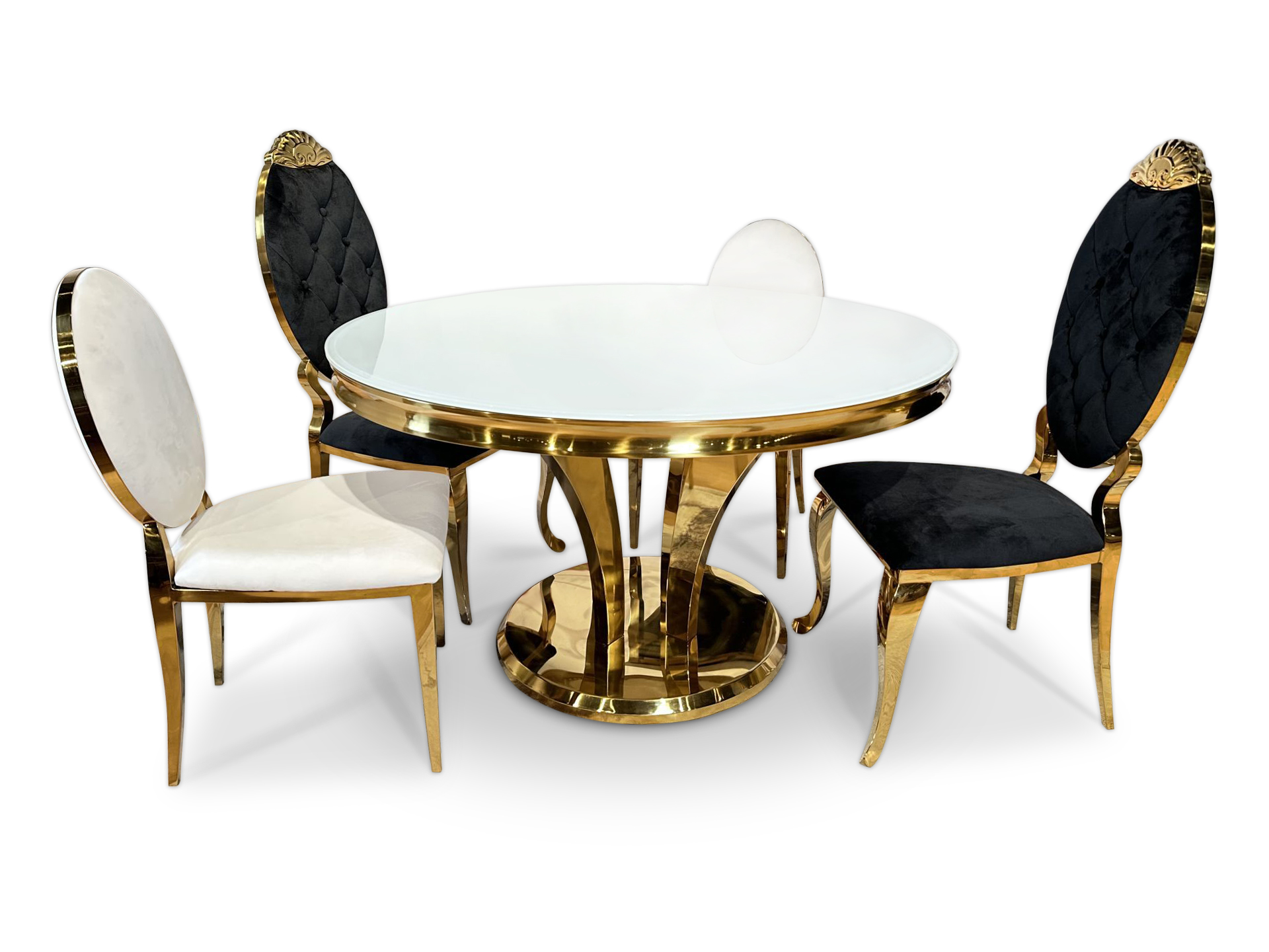 Złoty stół okragły Glamour średnica 100cm biały T-977-1 - GOLD nowoczesny