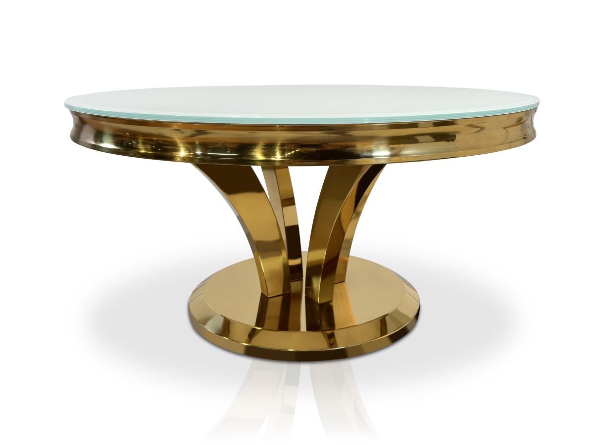 Ława stolik kawowy nowoczesny T-977 okrągły śr.100 cm biały ludwik Glamour Gold złoty 