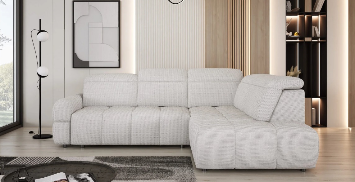 Narożnik Mateo L z elektrycznie wysuwanym siedziskiem i regulowanymi zagłówkami Wersal 